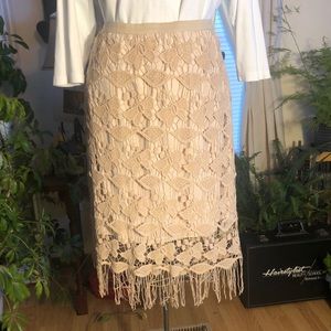 CATO 22/24W Skirt. Fits More like 18. Lined Beige Embroidered Lace